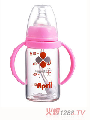Happy100標(biāo)準(zhǔn)口徑玻璃奶瓶粉色