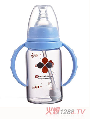 Happy100標(biāo)準(zhǔn)口徑玻璃奶瓶藍(lán)色