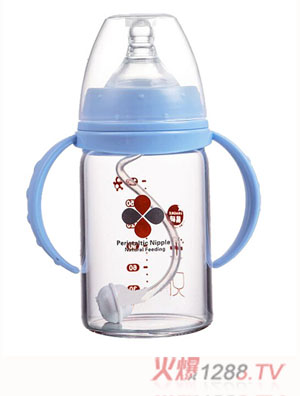 Happy100寬口玻璃奶瓶藍(lán)色