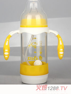K100標(biāo)準(zhǔn)口徑玻璃奶瓶黃色
