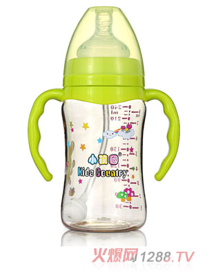 小孩國寬口直身自動(dòng)PPSU安全奶瓶240ML青色