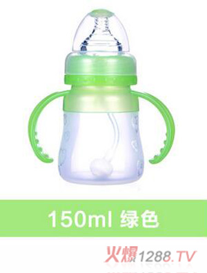 母愛(ài)寶寶全硅膠奶瓶yinge寬口徑帶吸管手柄防脹氣 新生yinge寶寶綠
