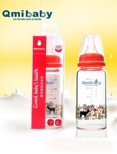 Qmibaby嬰兒高硼硅玻璃標(biāo)準(zhǔn)口徑奶瓶 玫紅色